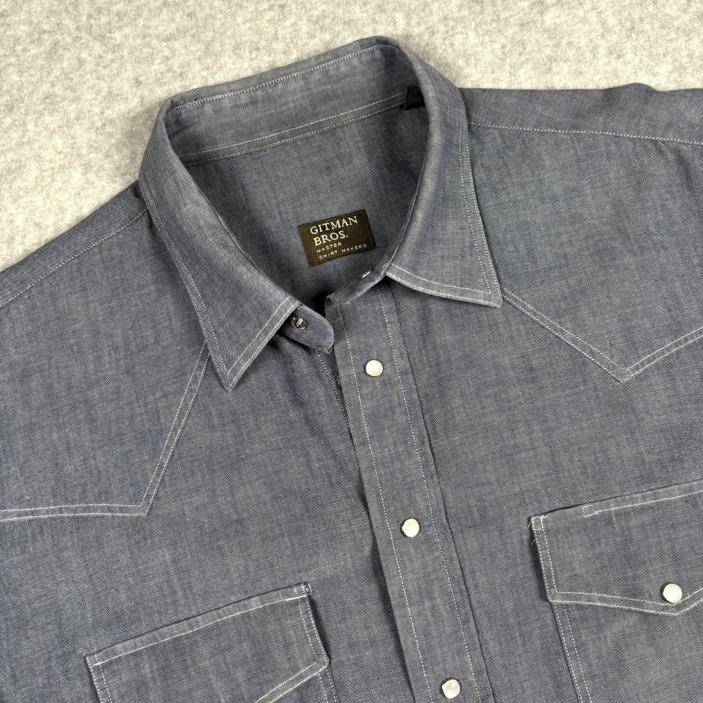 Vintage Gitman Bros Master Shirt Maker Western Denim Pearl Snap Shirt USA XL